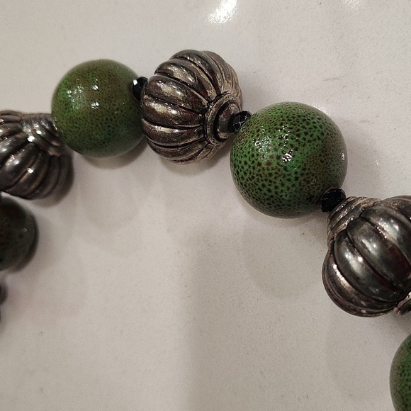 Yousi You & I Large Green Silver Big And Bold Statement Necklace Vintage - Picture 3 of 5